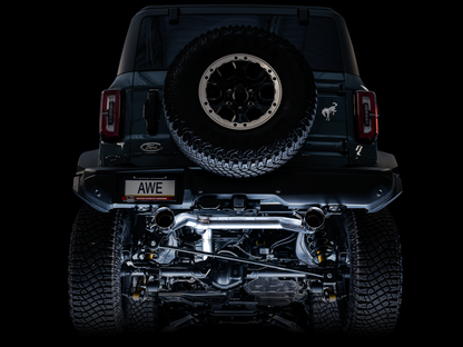 AWE Tuning 2021+ Ford Bronco 0FG Escape traseiro duplo com ponteiras cromadas e protetor basculante