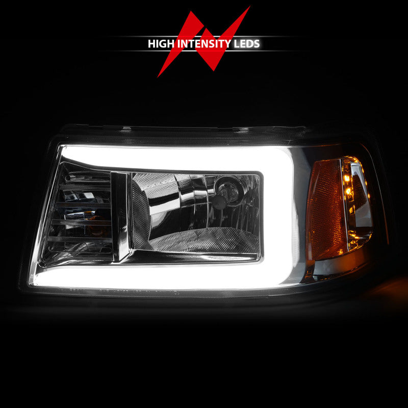 Faróis de cristal ANZO 2001-2011 Ford Ranger c/ barra de luz carcaça cromada