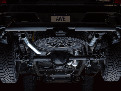 AWE Tuning 22-23 GMC Sierra 1500 AT4X 6.2L 0FG Catback Split Dual (Pára-choque plano) - Bashguard (sem pontas)