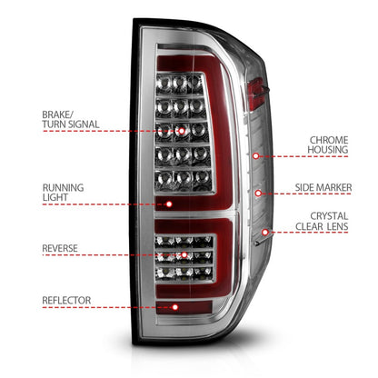 ANZO 2014-2021 Toyota Tundra Lanternas traseiras de LED com carcaça cromada/lente transparente