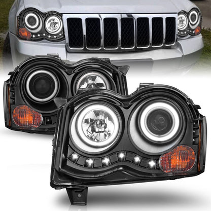 ANZO 2008-2010 Jeep Grand Cherokee Projetor Faróis c/ Halo Black (CCFL)