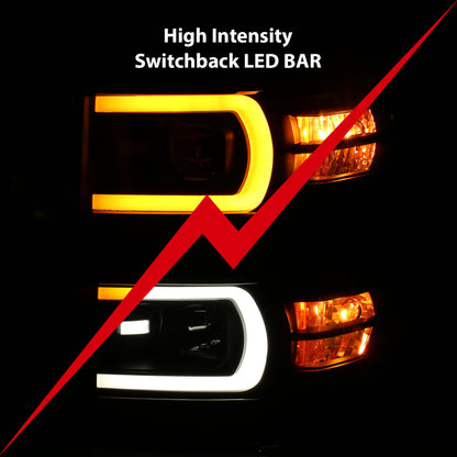 ANZO 14-15 Chevrolet Silverado 1500 Faros delanteros proyectores con estilo tablón Switchback negro con ámbar