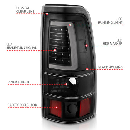 ANZO 2003-2006 Chevy Silverado 1500 Luces traseras LED estilo tablón negro con lente transparente