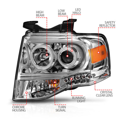ANZO 2007-2014 Ford Expedition Projetor Faróis cromados