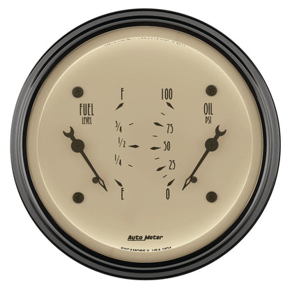 AutoMeter Gauge Dual Fuel & Oilp 3-3/8in. 0 Ohm(e) to 90 Ohm(f)& 100PSI Elec Antique Beige