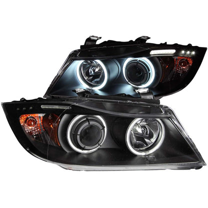 ANZO 2006-2008 BMW Serie 3 E90-E91 Faros delanteros proyectores con halo con barra LED negra (CCFL)