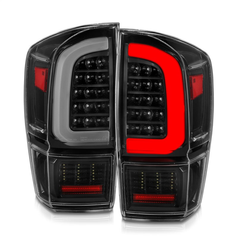 Lanternas traseiras de LED ANZO 16-21 Toyota Tacoma - com barra de luz preta sequencial e lentes transparentes