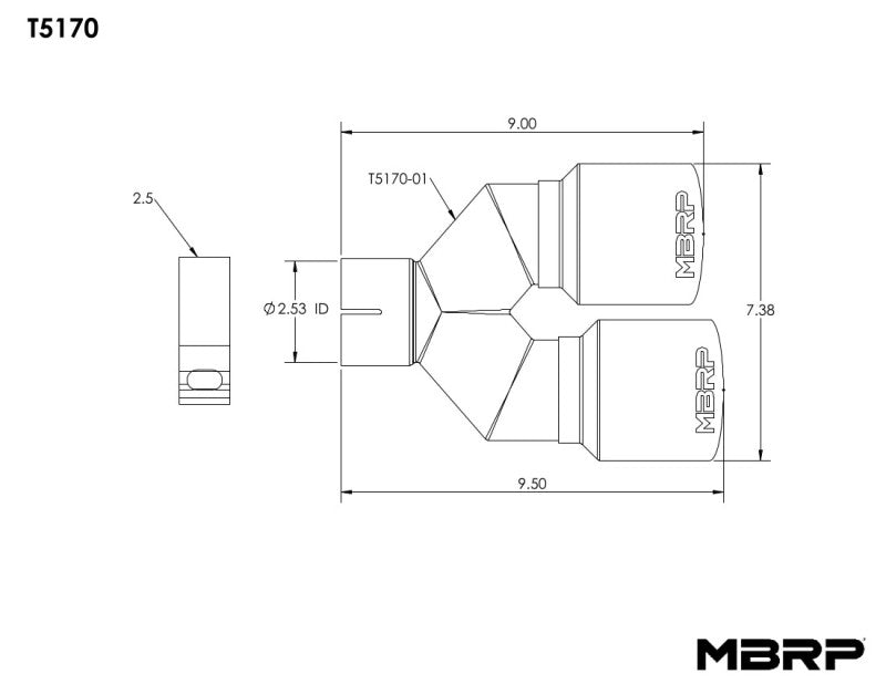 MBRP Universal T304 SS ponta dupla 3,5 pol. OD/entrada de 2,5 pol.