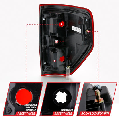 ANZO 2009-2014 Ford F-150 Euro luz trasera roja/transparente (sin bombilla)