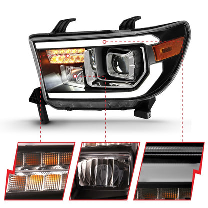 ANZO 2007-2014 Toyota Tundra Projetor Barra de Luz HL Preto Âmbar (Led High Beam) (Versão Halógena)