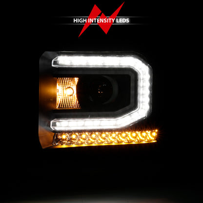 Projetor ANZO 2016-2019 Gmc Sierra 1500 Farol estilo prancha preto com sinal âmbar sequencial