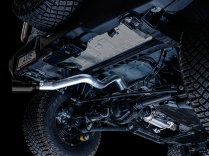 AWE Tuning 2021+ Ford Bronco 0FG Escape de saída traseira simples com bico preto Diamond &amp; Bash Guard