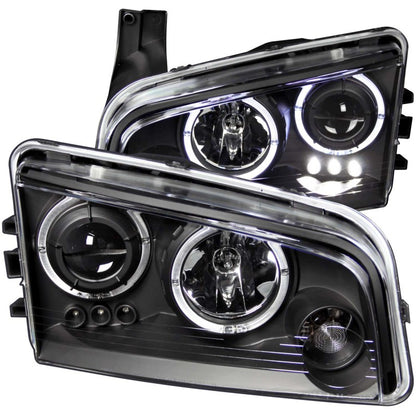 ANZO 2006-2010 Dodge Charger Projetor Faróis com halo preto