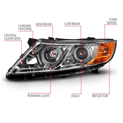 ANZO 2011-2013 Kia Optima Projector Faróis c/ Halo Chrome (CCFL)