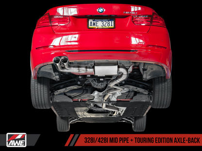 AWE Tuning BMW F3X 28i / 30i Touring Edition Escape con eje trasero de un solo lado - Puntas plateadas de 80 mm