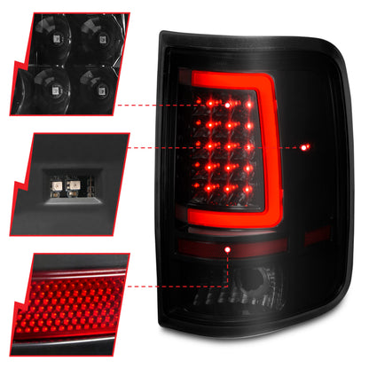 ANZO 2004-2006 Ford F-150 LED lanternas traseiras com barra de luz preta carcaça lente fumaça