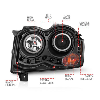 ANZO 2008-2010 Jeep Grand Cherokee Projetor Faróis c/ Halo Black (CCFL)