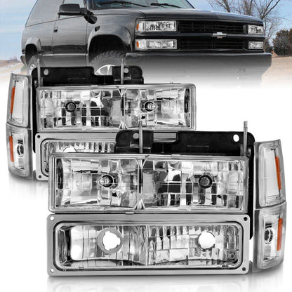 ANZO 88-98 Chevrolet C1500 Faróis de cristal cromados com sinalizadores e luzes laterais