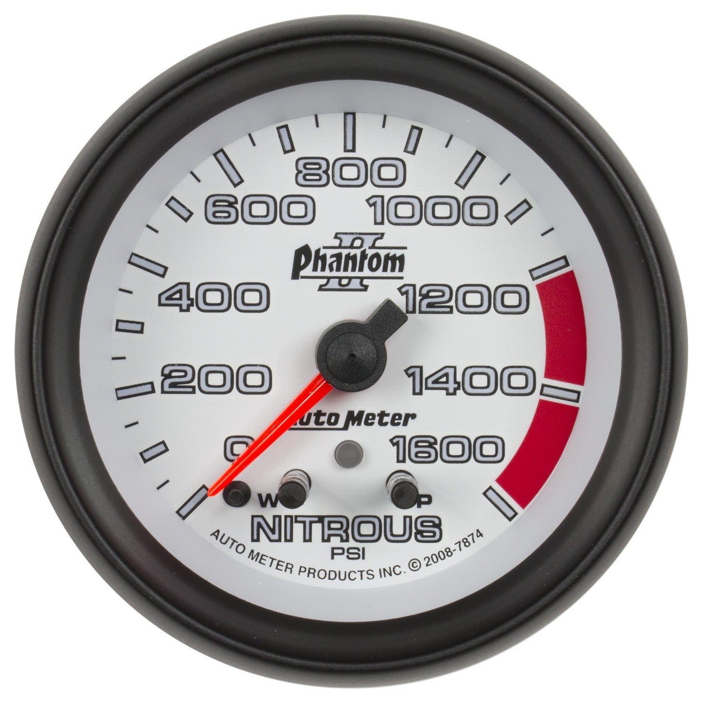 AutoMeter - 2-5/8" NITROUS PRESSURE, W/ PEAK & WARN, 0-1600 PSI, STEPPER MOTOR, PHANTOM II (7874)