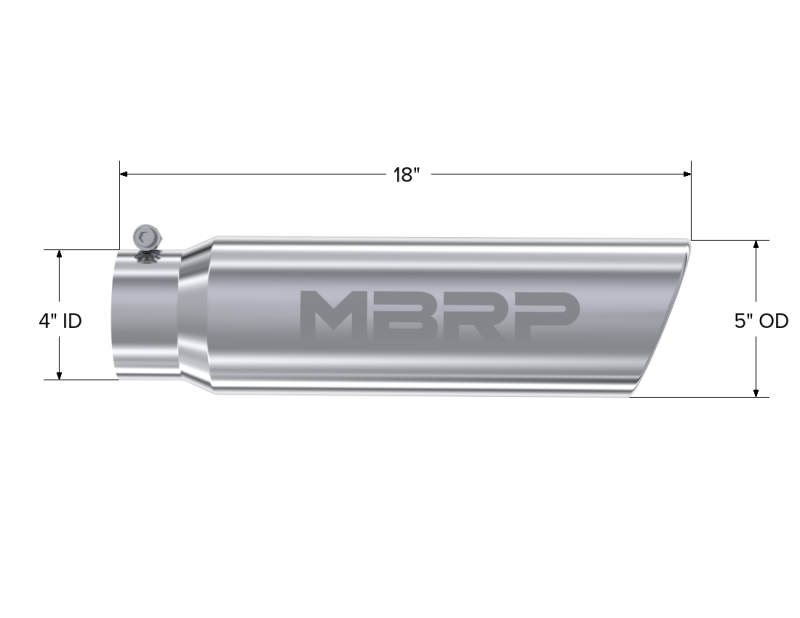 MBRP Universal 5in OD Extremo enrollado en ángulo Entrada de 4in 18in Lgth T304 Punta de escape