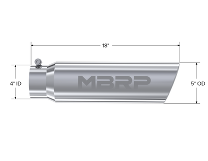 MBRP Universal 5in OD Extremo enrollado en ángulo Entrada de 4in 18in Lgth T304 Punta de escape