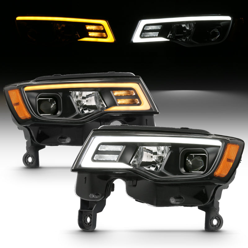 ANZO 2017-2018 Jeep Grand Cherokee Projetor Faróis c/ Plank Style Switchback - Preto c/ Âmbar