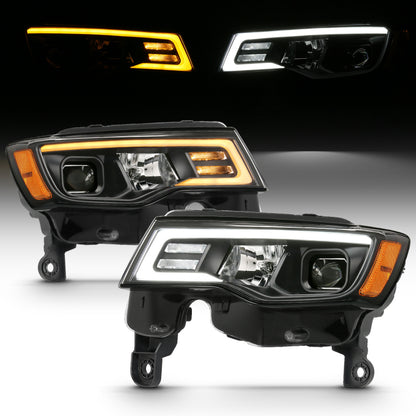 ANZO 2017-2018 Jeep Grand Cherokee Projetor Faróis c/ Plank Style Switchback - Preto c/ Âmbar