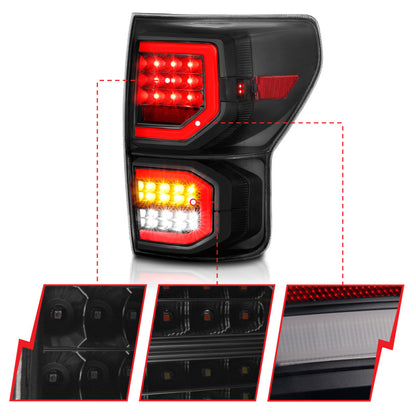 ANZO 2007-2013 Toyota Tundra Lanternas traseiras de LED estilo prancha pretas com lentes fumê