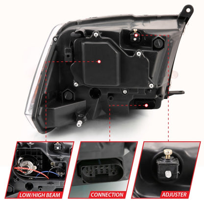 ANZO 2009-2018 Projetor Dodge Ram 1500 Plank Style Switchback HL Halo Black Amber (estilo OE)