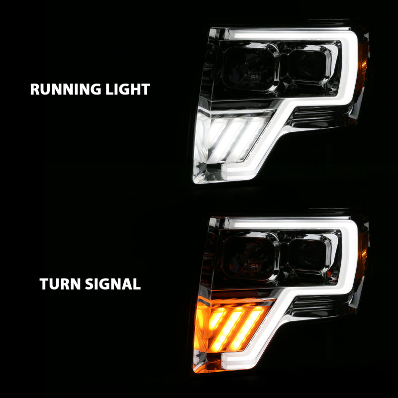 Projetor ANZO 2009-2013 Ford F-150 Barra de luz G4 Switchback HL Chrome Amber