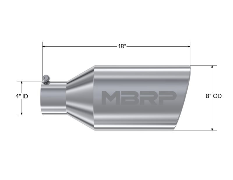 MBRP Punta universal 8 pulg. DE Extremo enrollado Entrada de 4 pulg. Longitud de 18 pulg. T304