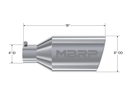 MBRP Punta universal 8 pulg. DE Extremo enrollado Entrada de 4 pulg. Longitud de 18 pulg. T304