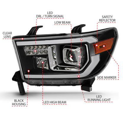 ANZO 2007-2014 Toyota Tundra Projetor Barra de Luz HL Preto Âmbar (Led High Beam) (Versão Halógena)