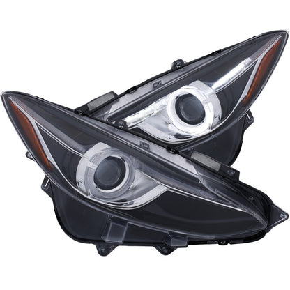 Faros delanteros proyectores ANZO con halo negro con ámbar 14-17 Mazda 3