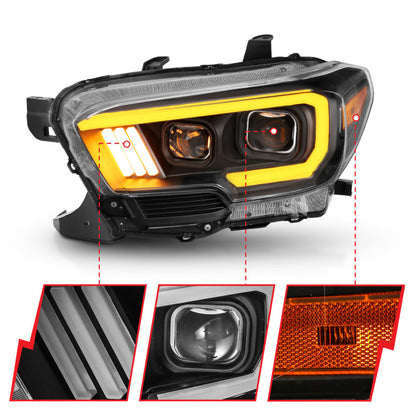 ANZO 2016-2017 Toyota Tacoma Projetor Faróis c/ Plank Style Switchback Preto c/ Âmbar c/ DRL