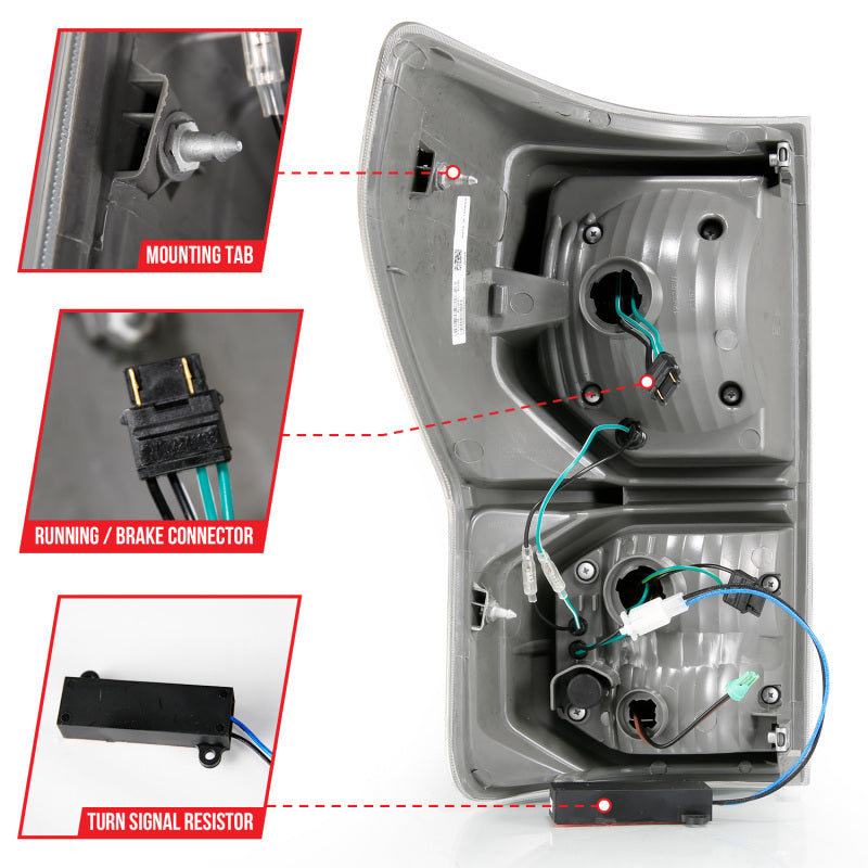 ANZO 2007-2013 Toyota Tundra Lanternas traseiras de LED estilo prancha pretas com lentes transparentes