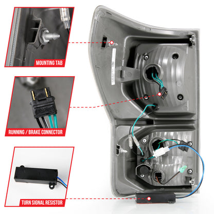 ANZO 2007-2013 Toyota Tundra Lanternas traseiras de LED estilo prancha pretas com lentes transparentes