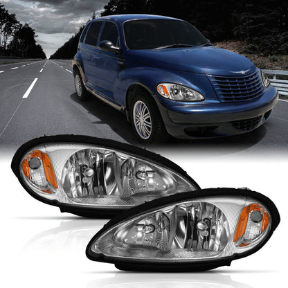 ANZO 2001-2005 Chrysler Pt Cruiser Farol de Cristal Cromado Âmbar (OE)