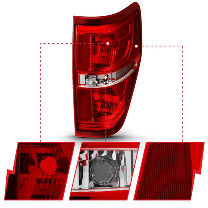 ANZO 2009-2014 Ford F-150 Euro luz trasera roja/transparente (sin bombilla)