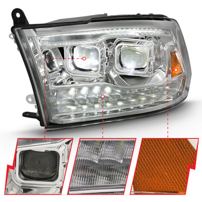 ANZO 2009-2018 Projetor Dodge Ram 1500 Led Plank Style Switchback HL Halo Chrome Amber (estilo OE)
