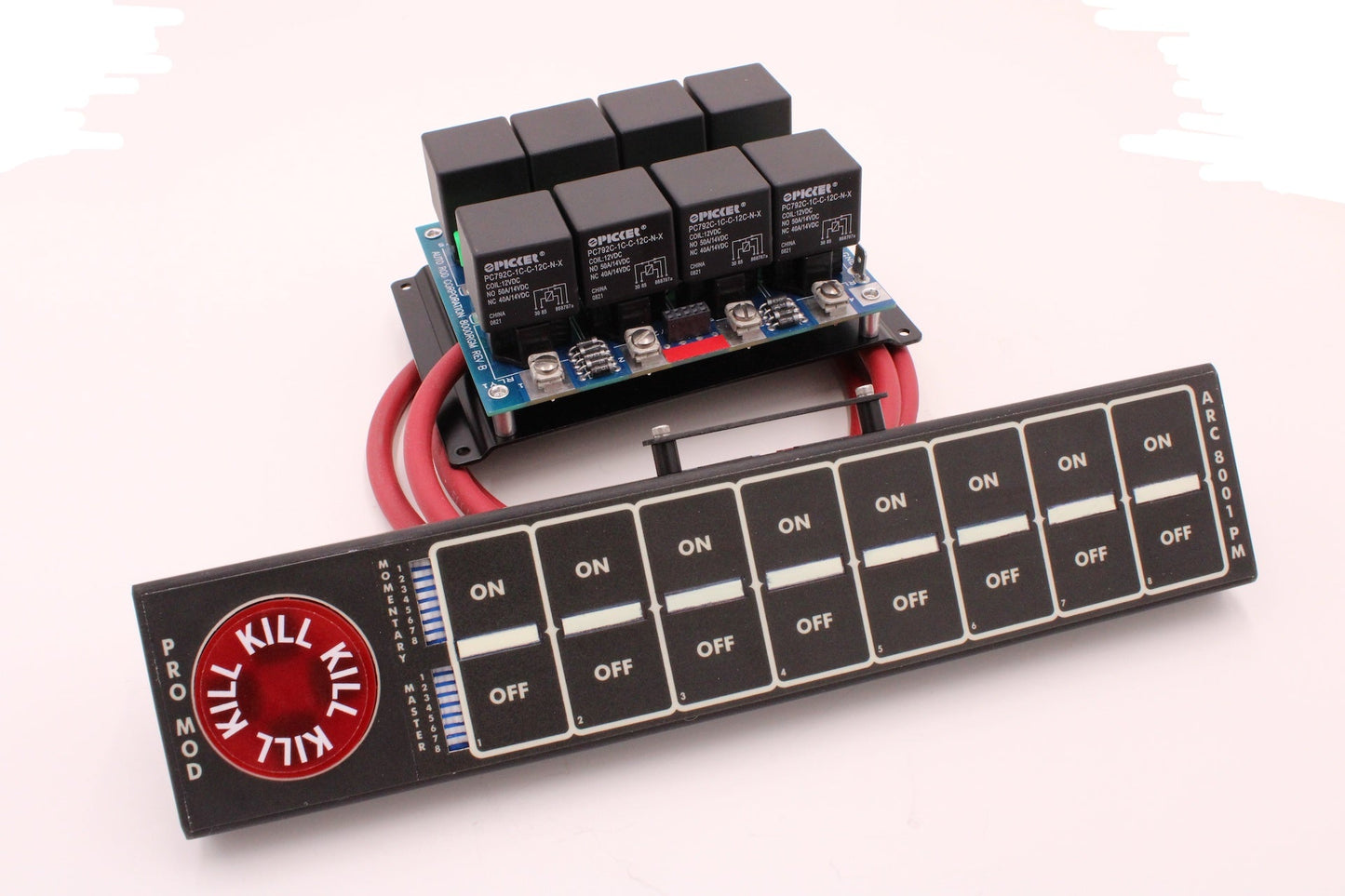 [GARAGE SALE] - Auto Rod Controls - 8 Switch Pro Mod System with Lighted Kill Button, Roll Bar Mount, Black Faceplate (8001RPM)