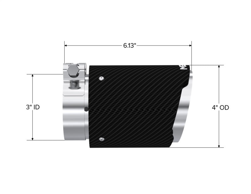 Ponta de fibra de carbono universal MBRP 3 pol ID / 4 pol OD para fora / 6,13 pol de comprimento Corte angular parede dupla