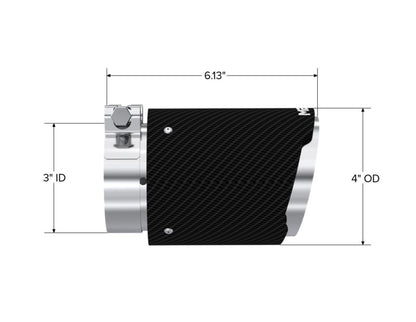 Ponta de fibra de carbono universal MBRP 3 pol ID / 4 pol OD para fora / 6,13 pol de comprimento Corte angular parede dupla