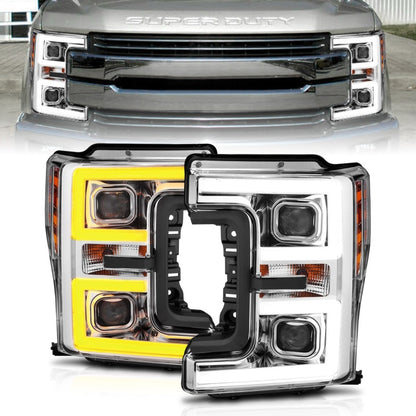 Faróis de LED ANZO 17-18 Ford F-250 Super Duty Plank-Style Farol de LED cromado (par)
