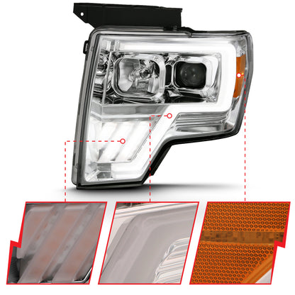 Projetor ANZO 2009-2013 Ford F-150 Barra de luz G4 Switchback HL Chrome Amber