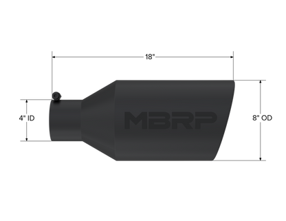MBRP Punta universal 8 pulg. DE Extremo enrollado Entrada de 4 pulg. Longitud de 18 pulg. Negro
