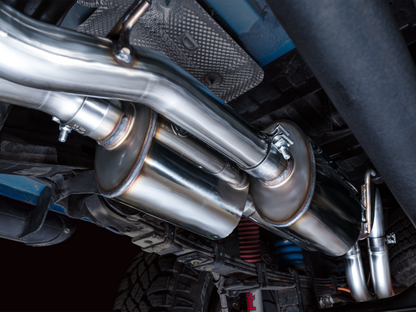 AWE 16-22 Toyota Tacoma 0FG Catback Escape con BashGuard - Puntas plateadas cromadas dobles