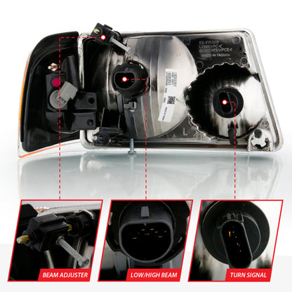 ANZO 2001-2011 Ford Ranger Crystal Headlight cromado con luces de esquina (reemplazo OE)