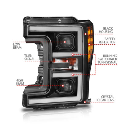 Faróis de LED ANZO 17-18 Ford F-250 Super Duty Plank-Style Farol de LED preto (par)