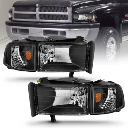 ANZO 1994-2001 Dodge Ram Cristal Faróis Preto